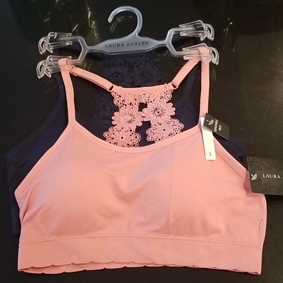 💕LAURA ASHLEY💕 Lace Back Bralettes (2 Pack) Pink & Navy Blue Small S NWT - Picture 3 of 12